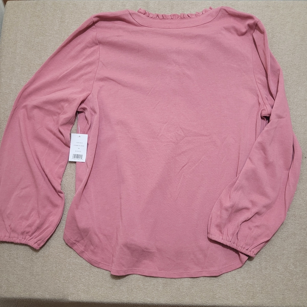Daily Thread Blouse‎ Womens 1X Pink Popover Ruffle Neck New Boxy Feminine - Picture 2 of 6